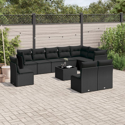 Set Divani da Giardino 11 pz con Cuscini in Polyrattan Nero | homemem39
