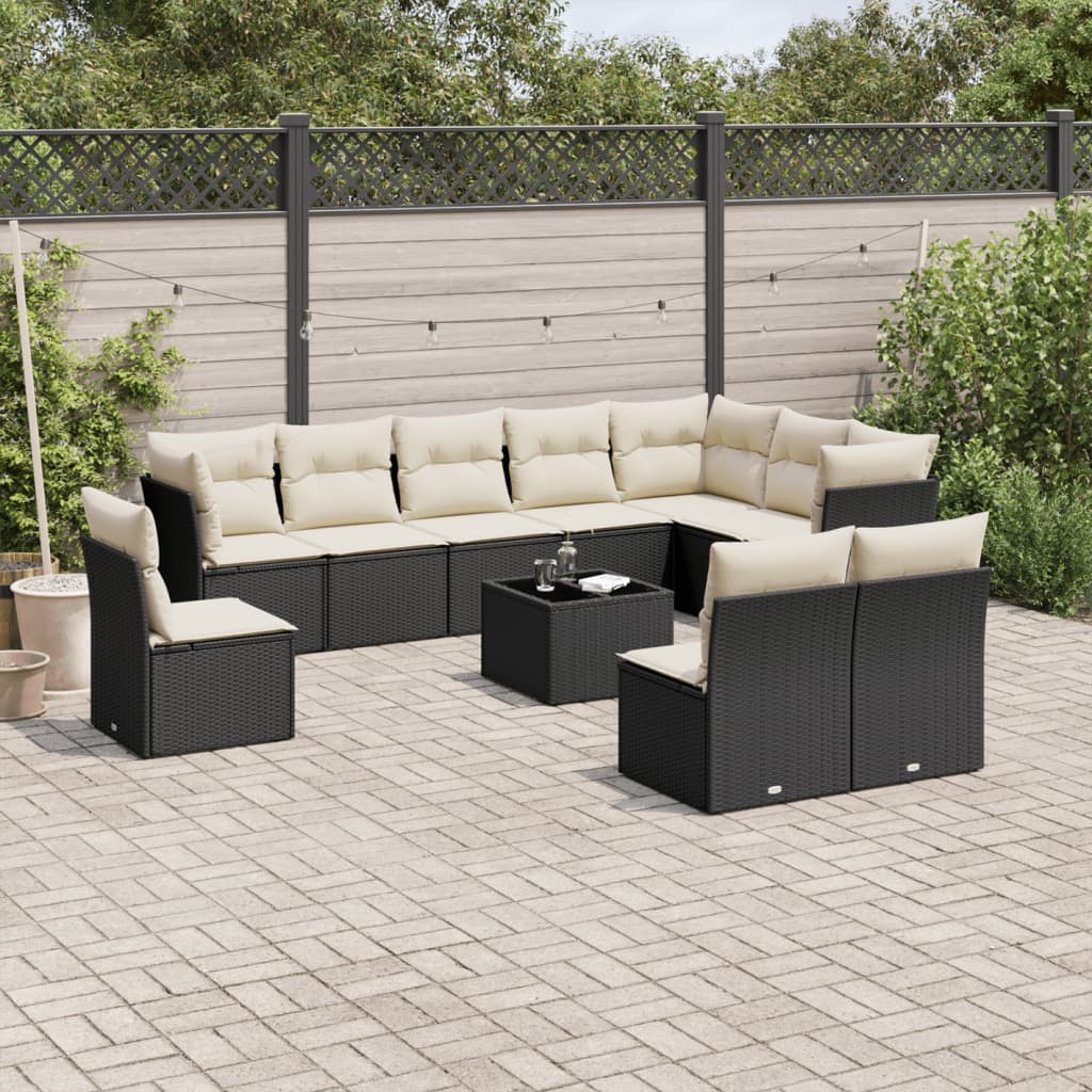 Set Divani da Giardino 11 pz con Cuscini in Polyrattan Nero | homemem39