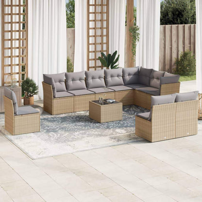 Set Divani da Giardino 11 pz con Cuscini Beige in Polyrattan - homemem39