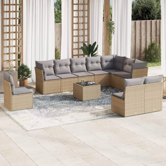 Set Divani da Giardino 11 pz con Cuscini Beige in Polyrattan - homemem39