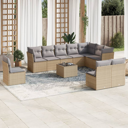 Set Divani da Giardino 11 pz con Cuscini Beige in Polyrattan
