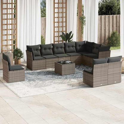 Set Divani da Giardino 11 pz con Cuscini in Polyrattan Grigio