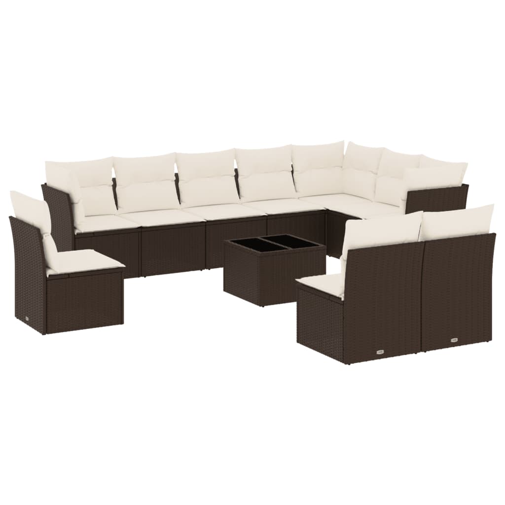 Set Divani da Giardino 11 pz con Cuscini Polyrattan Marrone | homemem39