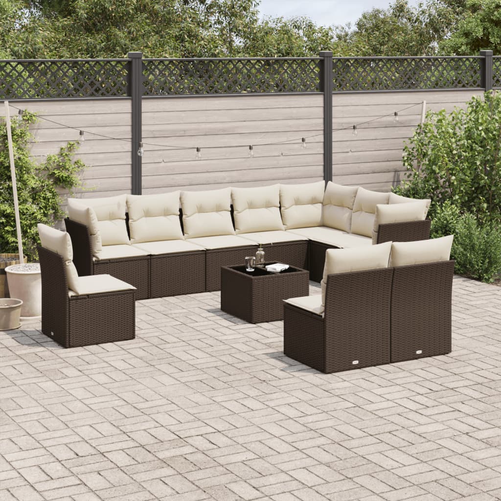 Set Divani da Giardino 11 pz con Cuscini Polyrattan Marrone | homemem39