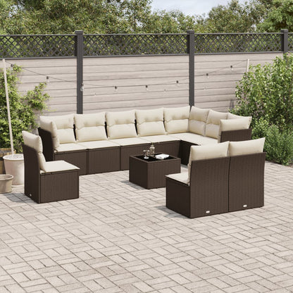 Set Divani da Giardino 11 pz con Cuscini Polyrattan Marrone | homemem39