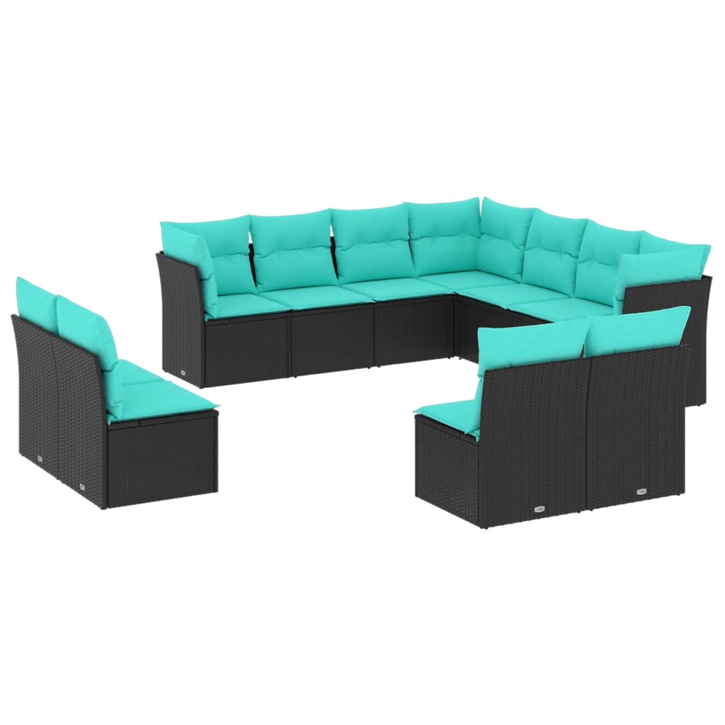 Set Divani da Giardino 11 pz con Cuscini Nero in Polyrattan | homemem39