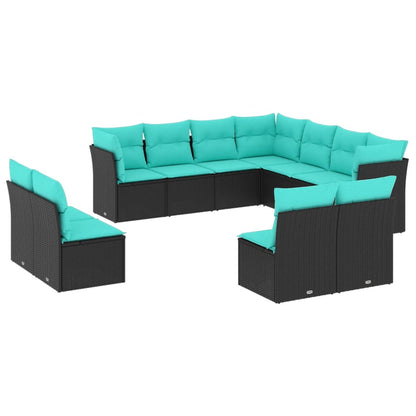 Set Divani da Giardino 11 pz con Cuscini Nero in Polyrattan | homemem39