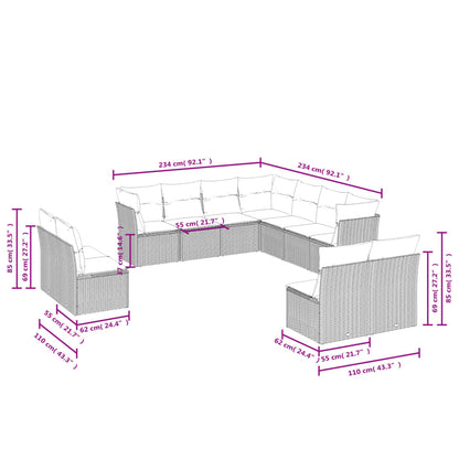 Set Divani da Giardino 11 pz con Cuscini Nero in Polyrattan | homemem39
