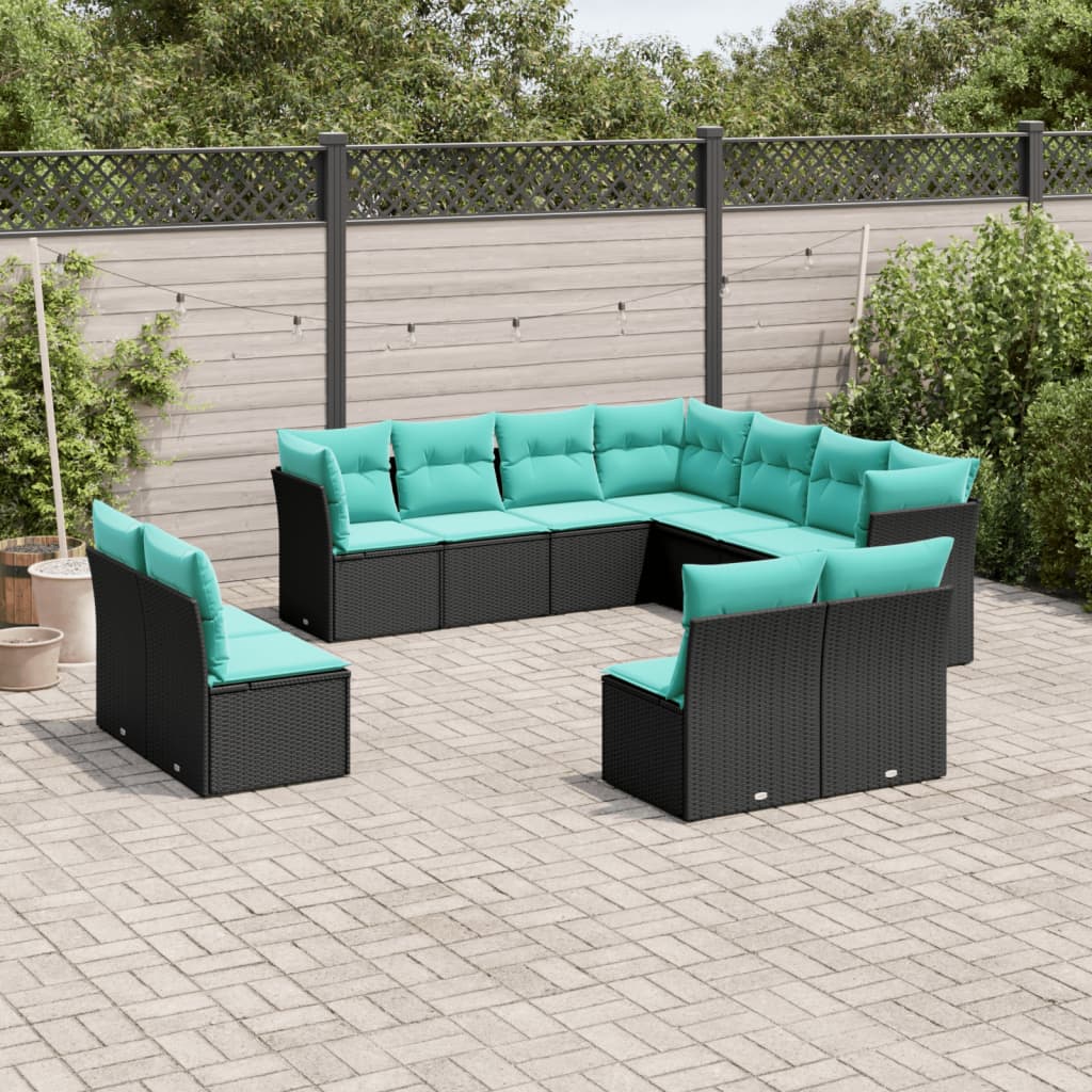 Set Divani da Giardino 11 pz con Cuscini Nero in Polyrattan | homemem39