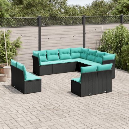 Set Divani da Giardino 11 pz con Cuscini Nero in Polyrattan | homemem39