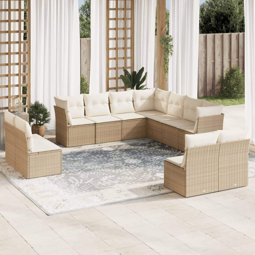 Set Divani da Giardino 11 pz con Cuscini Beige in Polyrattan - homemem39