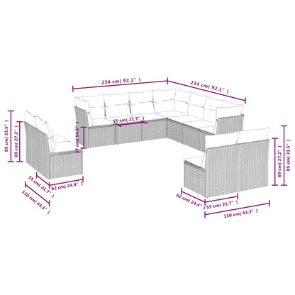 Set Divani da Giardino 11 pz con Cuscini Beige in Polyrattan | homemem39