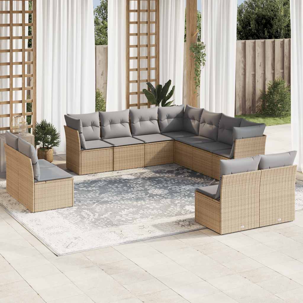 Set Divani da Giardino 11 pz con Cuscini Beige in Polyrattan | homemem39