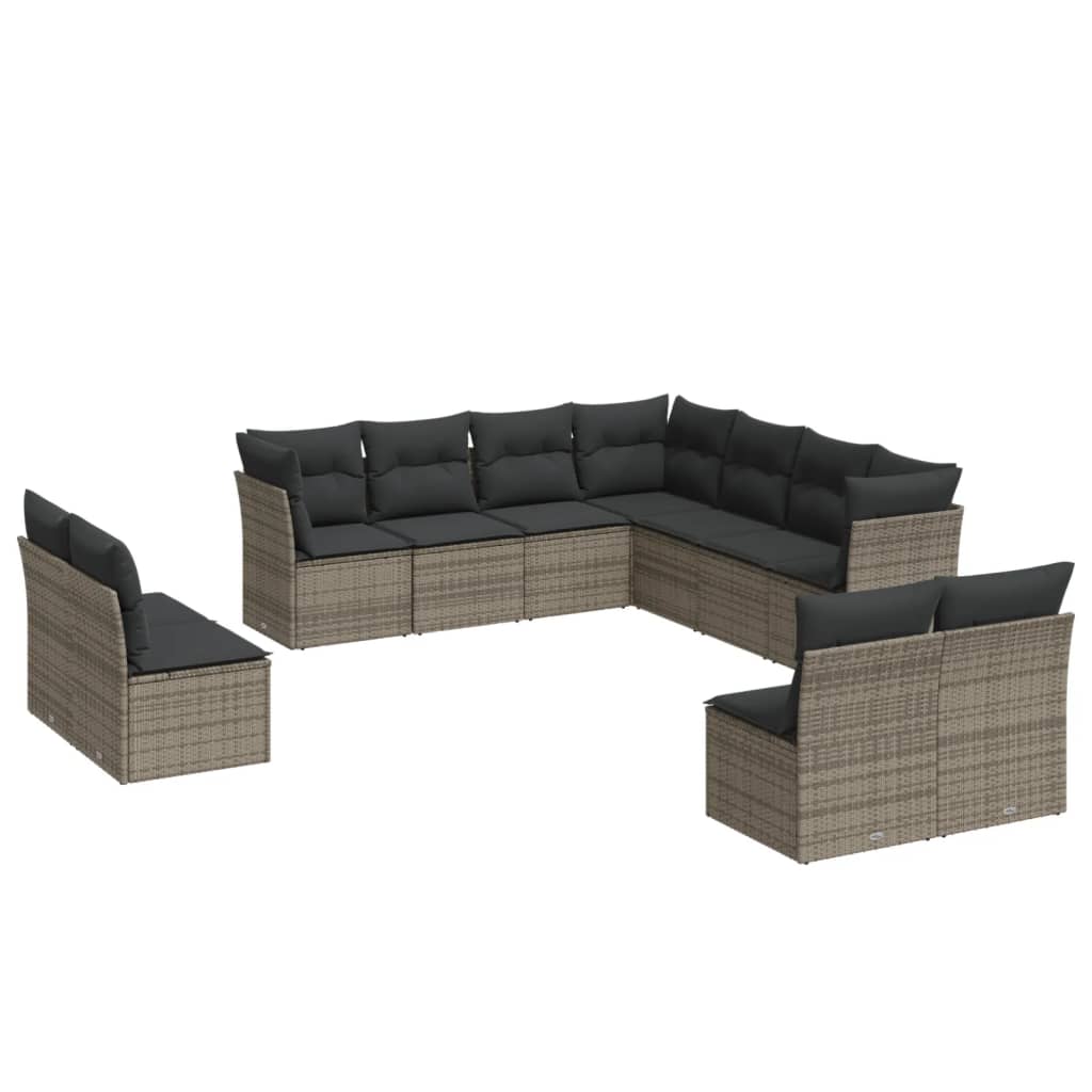 Set Divani da Giardino 11 pz con Cuscini in Polyrattan Grigio | homemem39