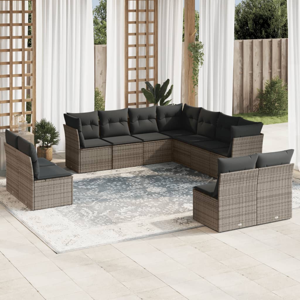 Set Divani da Giardino 11 pz con Cuscini in Polyrattan Grigio | homemem39