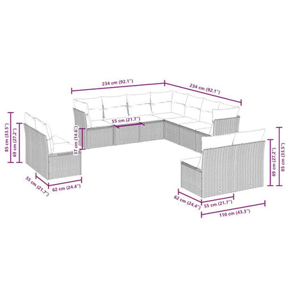Set Divani da Giardino 11 pz con Cuscini in Polyrattan Grigio - homemem39