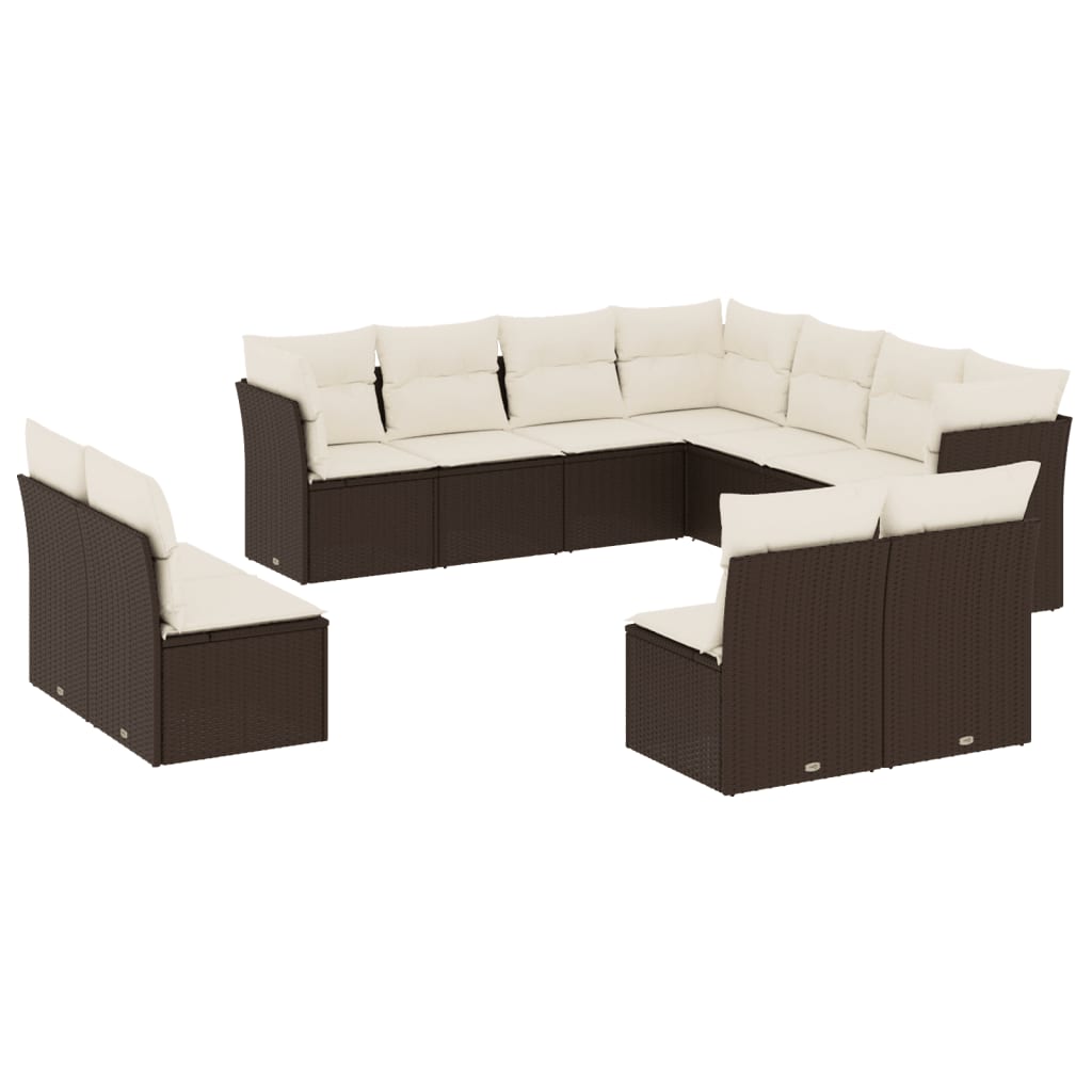 Set Divani da Giardino 11 pz con Cuscini Polyrattan Marrone | homemem39