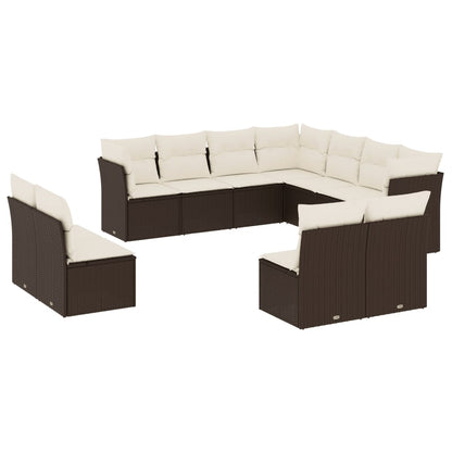 Set Divani da Giardino 11 pz con Cuscini Polyrattan Marrone | homemem39