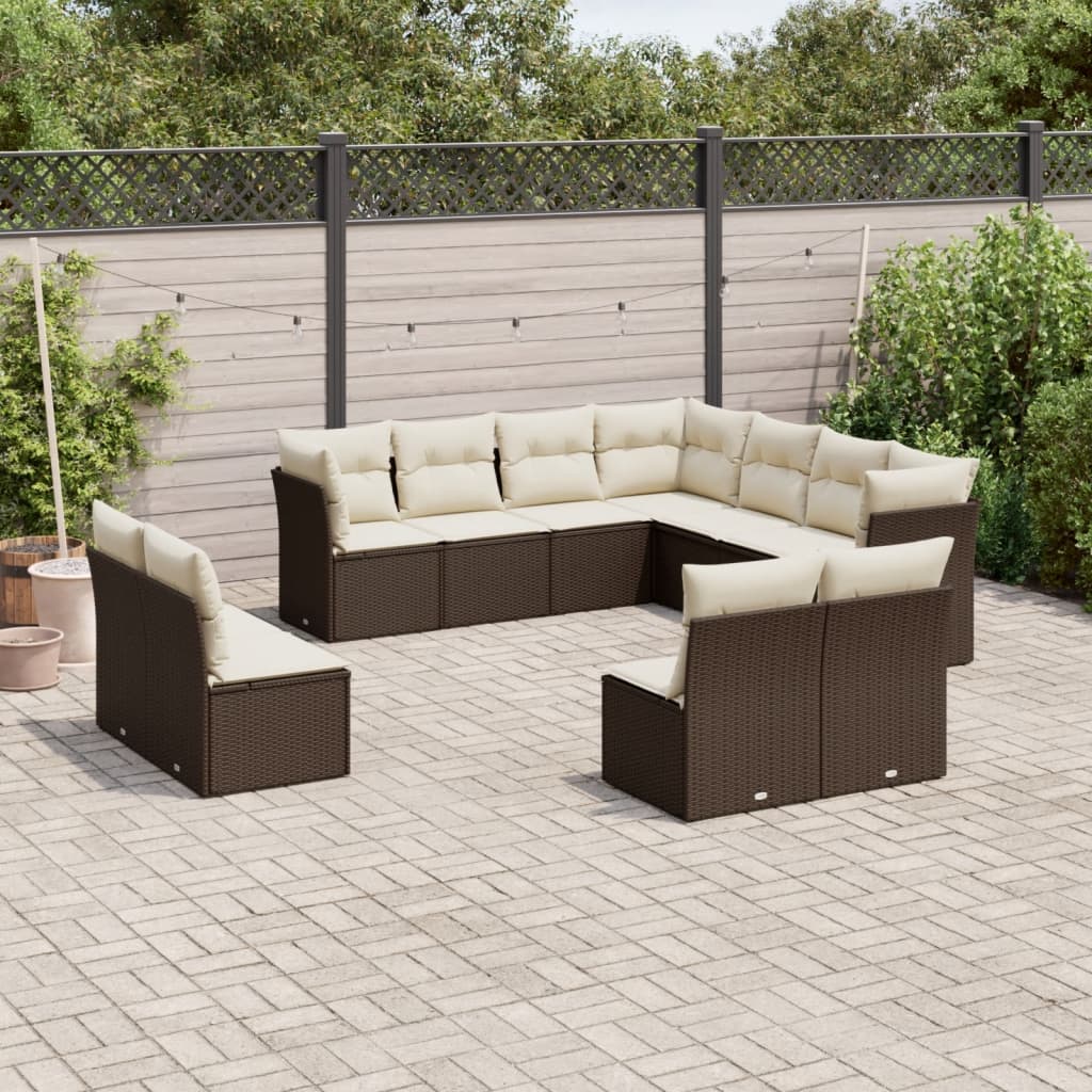 Set Divani da Giardino 11 pz con Cuscini Polyrattan Marrone - homemem39