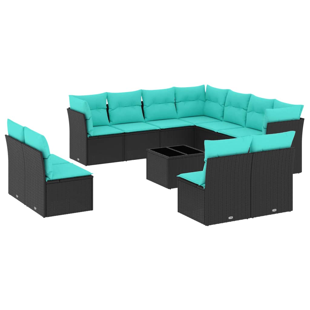 Set Divani da Giardino 12 pz con Cuscini Nero in Polyrattan | homemem39