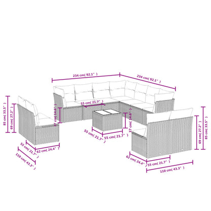 Set Divani da Giardino 12 pz con Cuscini Nero in Polyrattan | homemem39