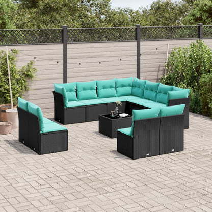 Set Divani da Giardino 12 pz con Cuscini Nero in Polyrattan | homemem39
