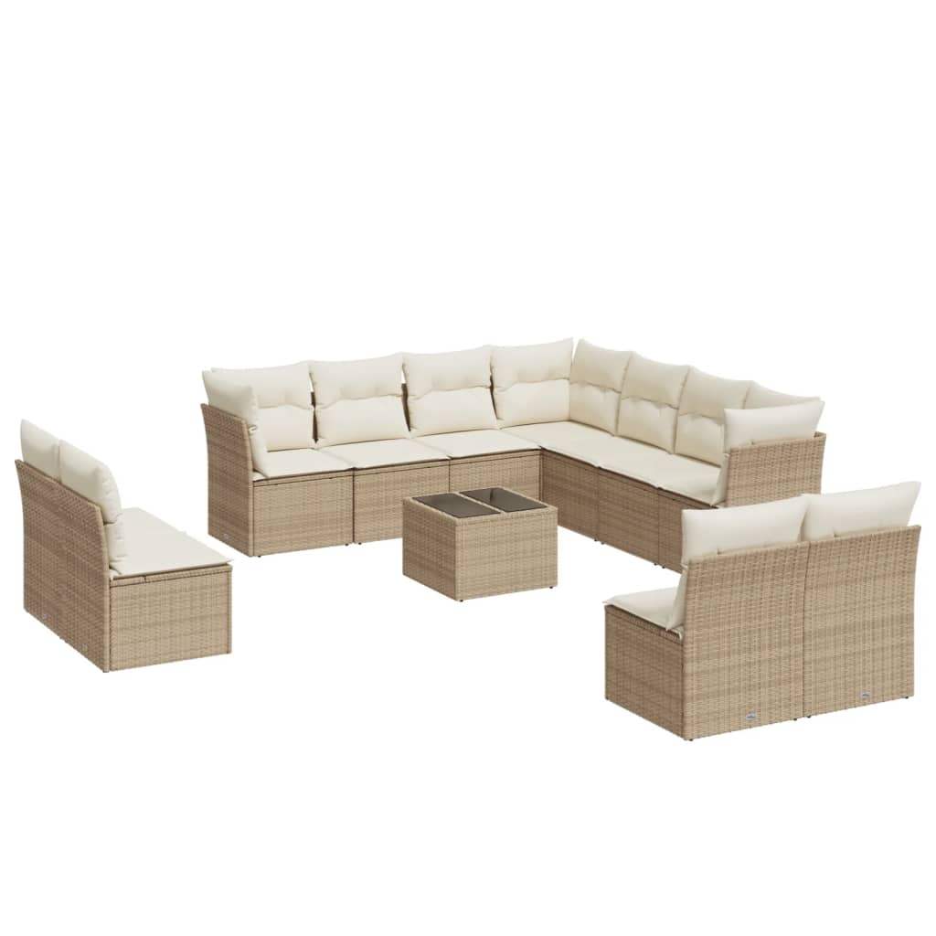 Set Divani da Giardino 12 pz con Cuscini Beige in Polyrattan - homemem39