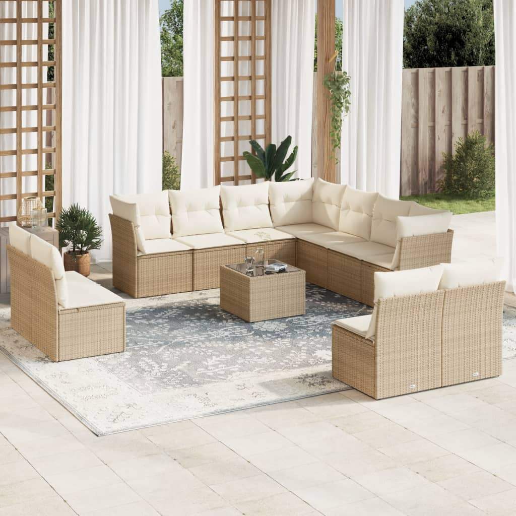 Set Divani da Giardino 12 pz con Cuscini Beige in Polyrattan - homemem39