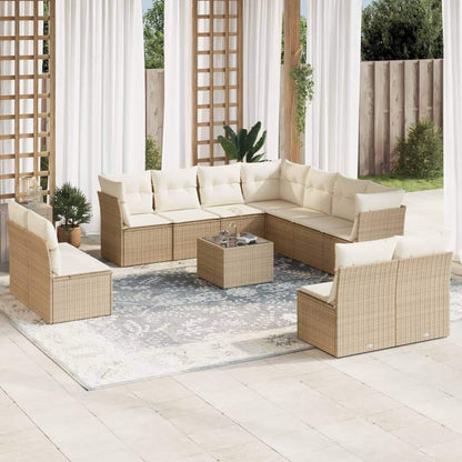 Set Divani da Giardino 12 pz con Cuscini Beige in Polyrattan - homemem39