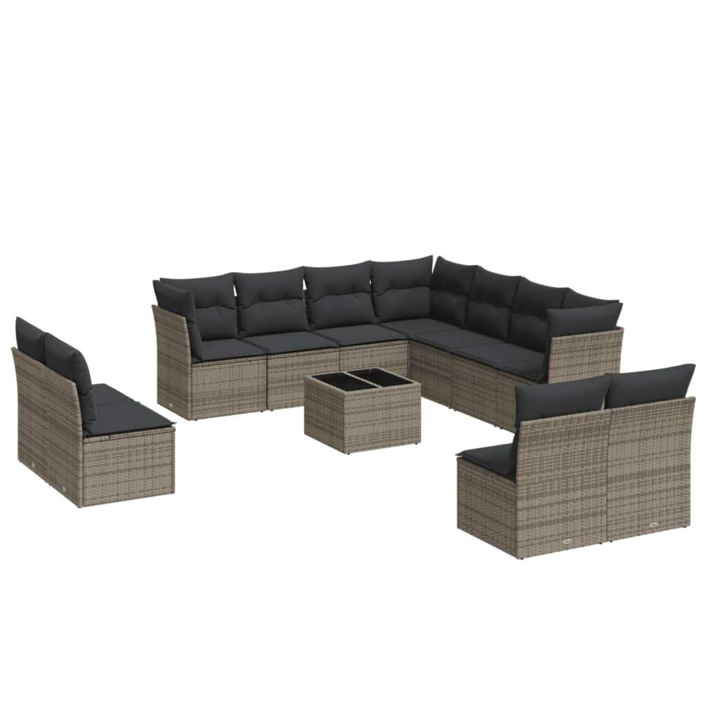 Set Divani da Giardino 12 pz con Cuscini Grigio in Polyrattan - homemem39