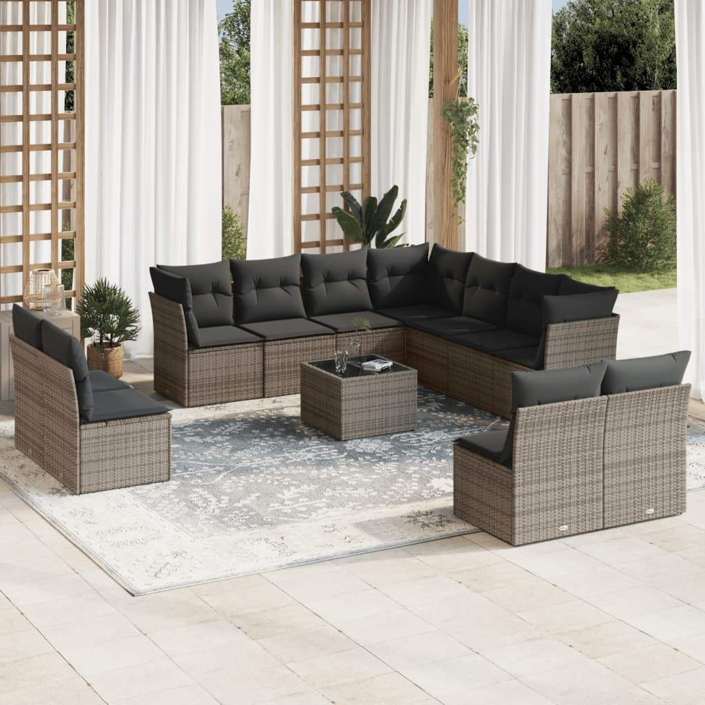 Set Divani da Giardino 12 pz con Cuscini Grigio in Polyrattan - homemem39