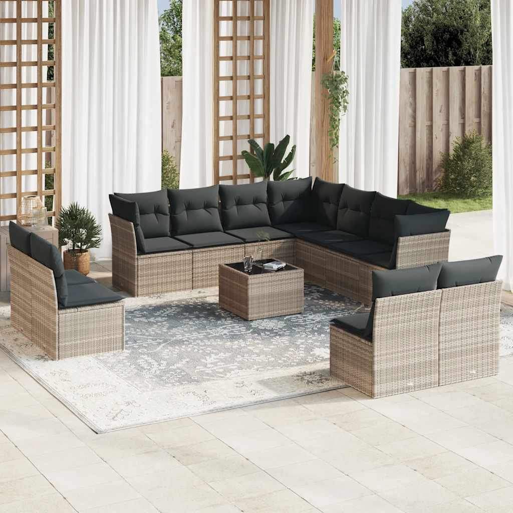 Set Divano Giardino 12 pz con Cuscini Grigio Chiaro Polyrattan - homemem39
