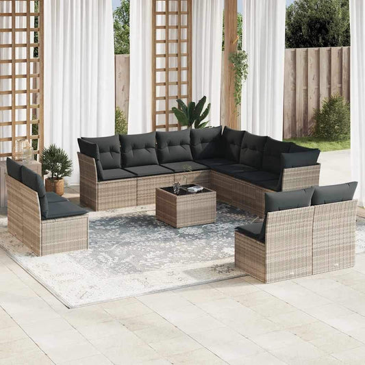 Set Divano Giardino 12 pz con Cuscini Grigio Chiaro Polyrattan - homemem39