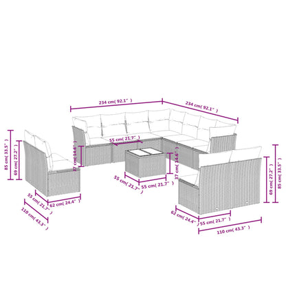 Set Divani da Giardino 12 pz con Cuscini Marrone in Polyrattan
