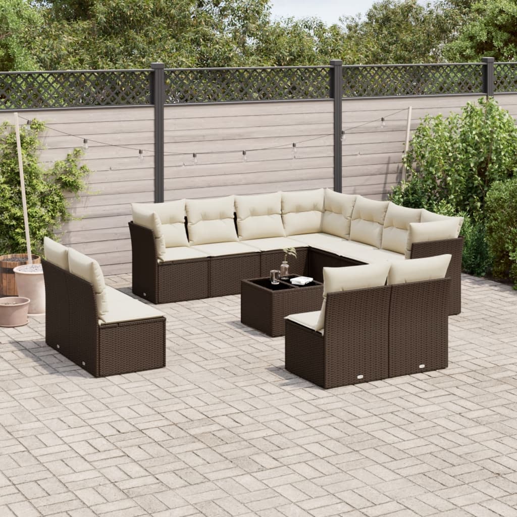 Set Divani da Giardino 12 pz con Cuscini Marrone in Polyrattan - homemem39