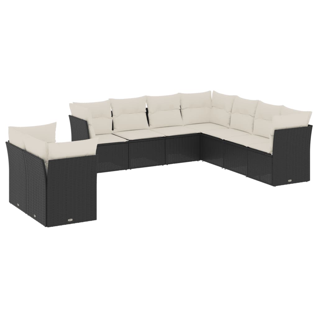 Set Divani da Giardino 9 pz con Cuscini Nero in Polyrattan - homemem39