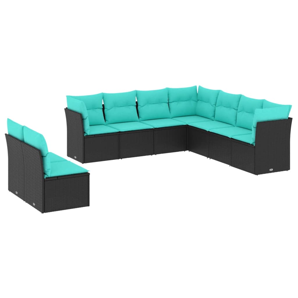 Set Divani da Giardino 9 pz con Cuscini Nero in Polyrattan | homemem39