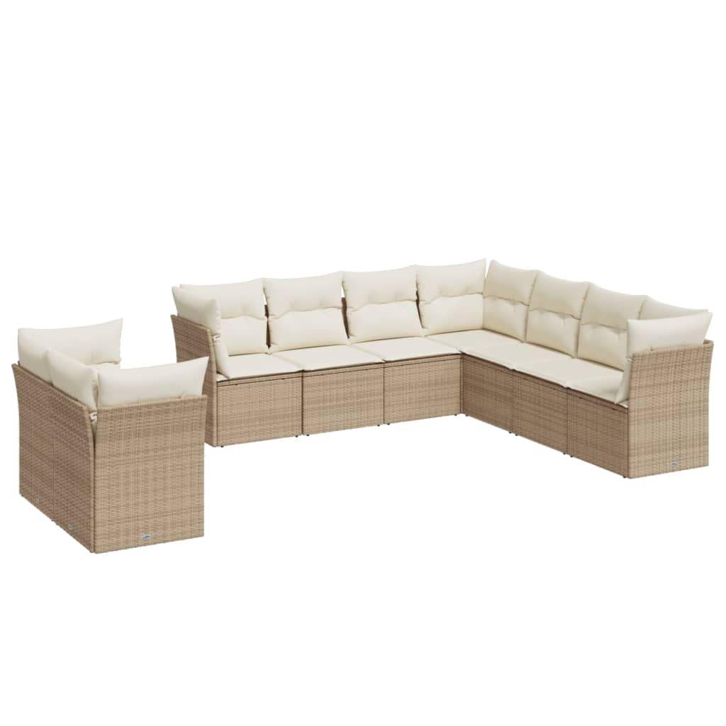 Set Divano da Giardino 9 pz con Cuscini Beige in Polyrattan - homemem39