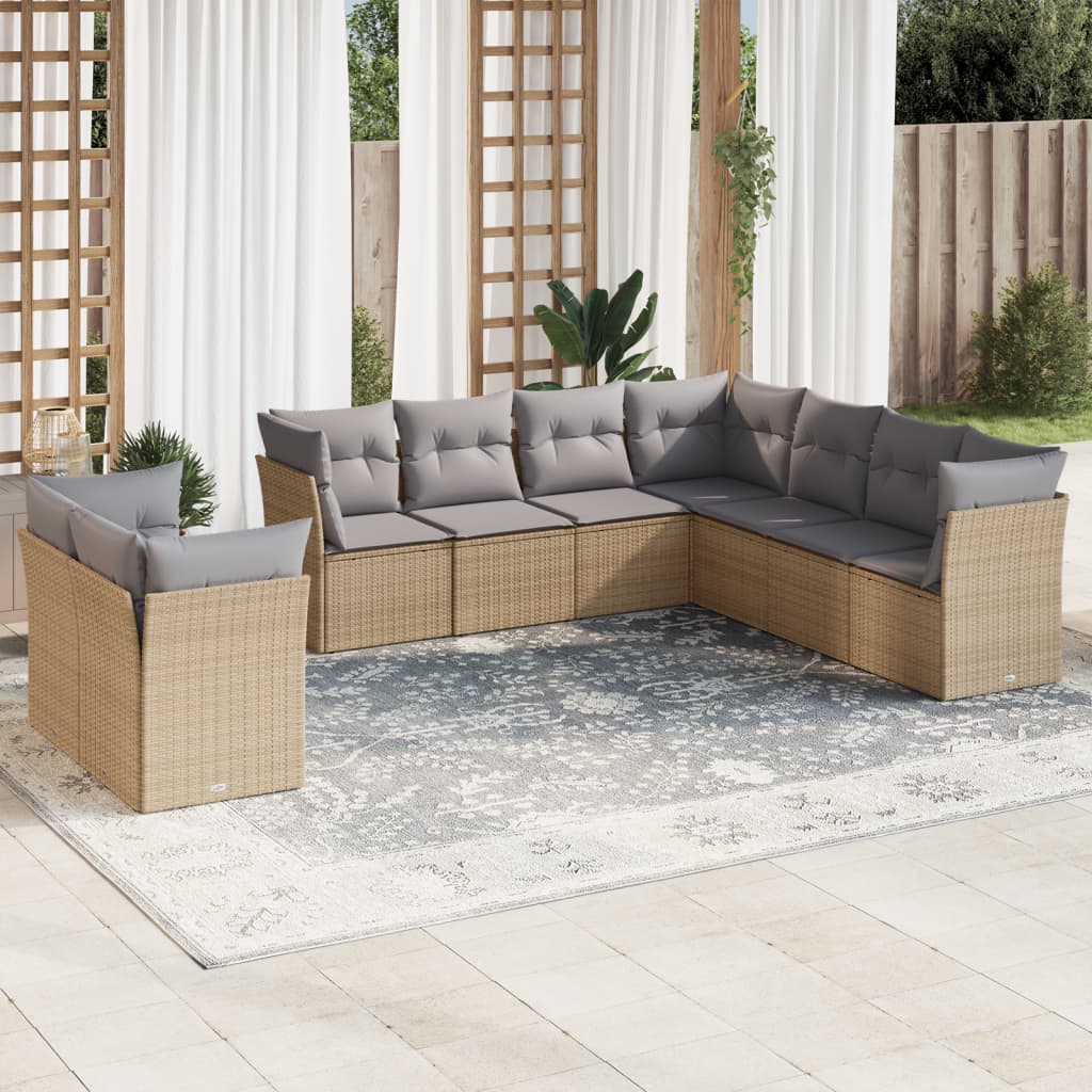 Set Divano da Giardino 9 pz con Cuscini Beige in Polyrattan | homemem39