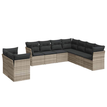 Set Divano da Giardino 9pz con Cuscini Grigio Chiaro Polyrattan - homemem39