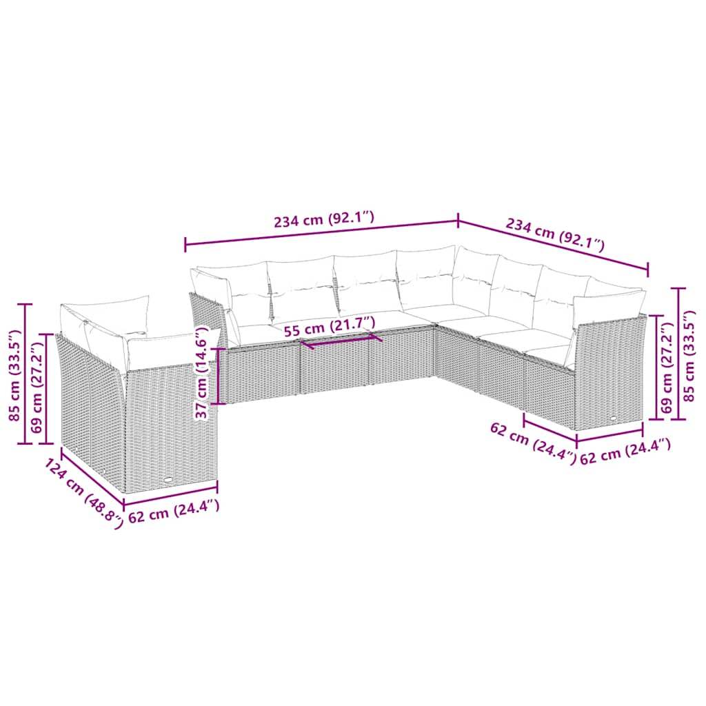 Set Divano da Giardino 9pz con Cuscini Grigio Chiaro Polyrattan - homemem39