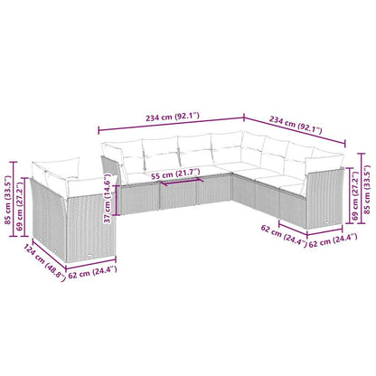 Set Divano da Giardino 9pz con Cuscini Grigio Chiaro Polyrattan - homemem39