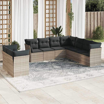 Set Divano da Giardino 9pz con Cuscini Grigio Chiaro Polyrattan - homemem39