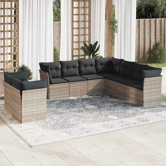 Set Divano da Giardino 9pz con Cuscini Grigio Chiaro Polyrattan - homemem39