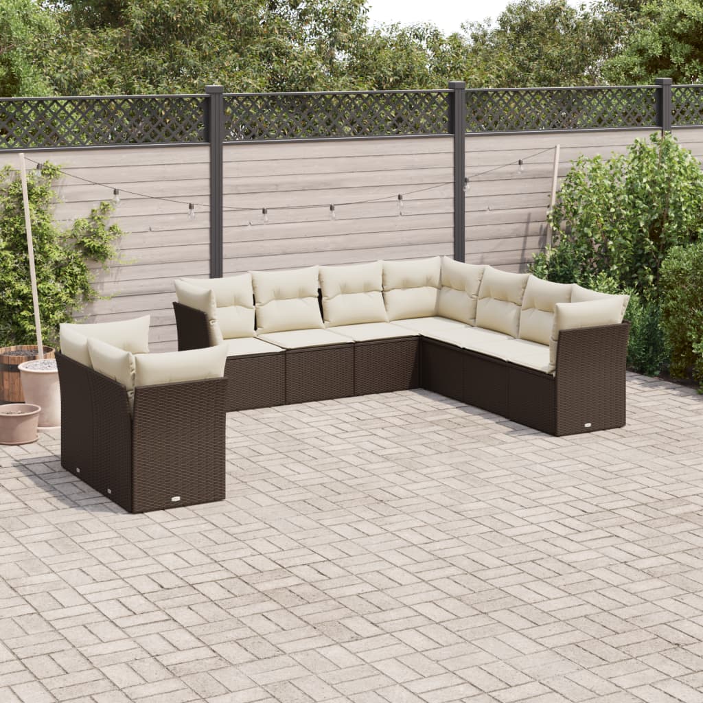 Set Divani da Giardino 9pz con Cuscini Marrone in Polyrattan - homemem39