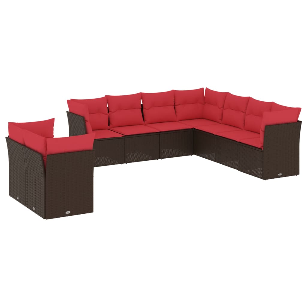 Set Divani da Giardino 9 pz con Cuscini Marrone in Polyrattan | homemem39