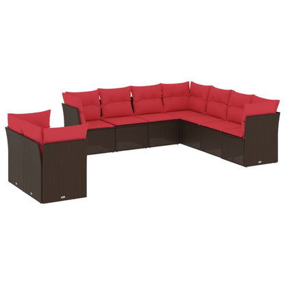 Set Divani da Giardino 9 pz con Cuscini Marrone in Polyrattan | homemem39