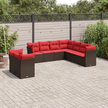 Set Divani da Giardino 9 pz con Cuscini Marrone in Polyrattan | homemem39