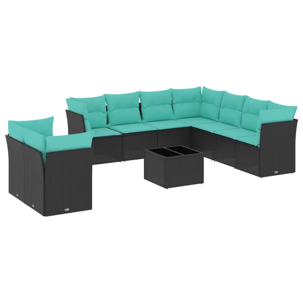 Set Divani da Giardino 10 pz con Cuscini Nero in Polyrattan | homemem39
