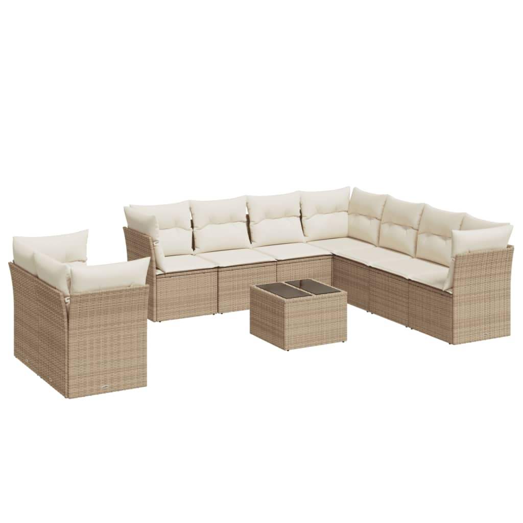 Set Divano da Giardino 10 pz con Cuscini Beige in Polyrattan - homemem39